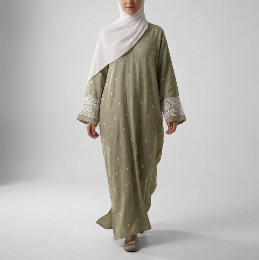 (Misty) Linen Abaya in Dusty Green
