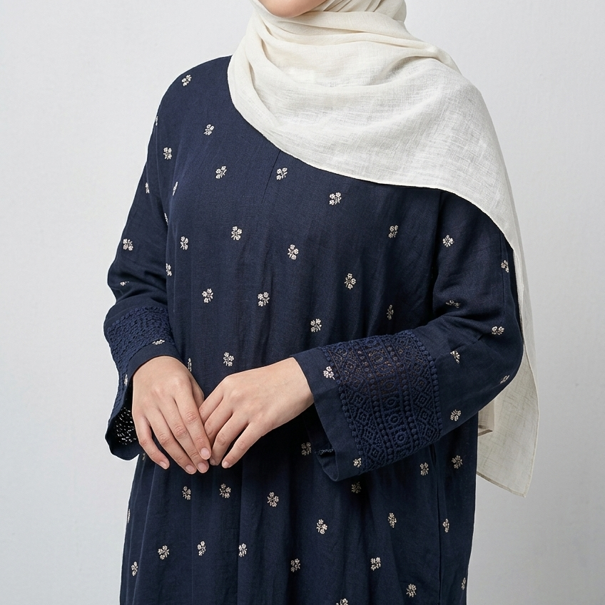 (Misty) Linen Abaya in Navy Blue