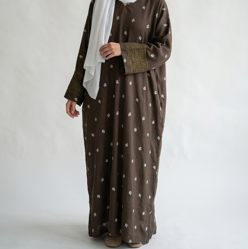 (Misty) Linen Abaya in Dark Brown