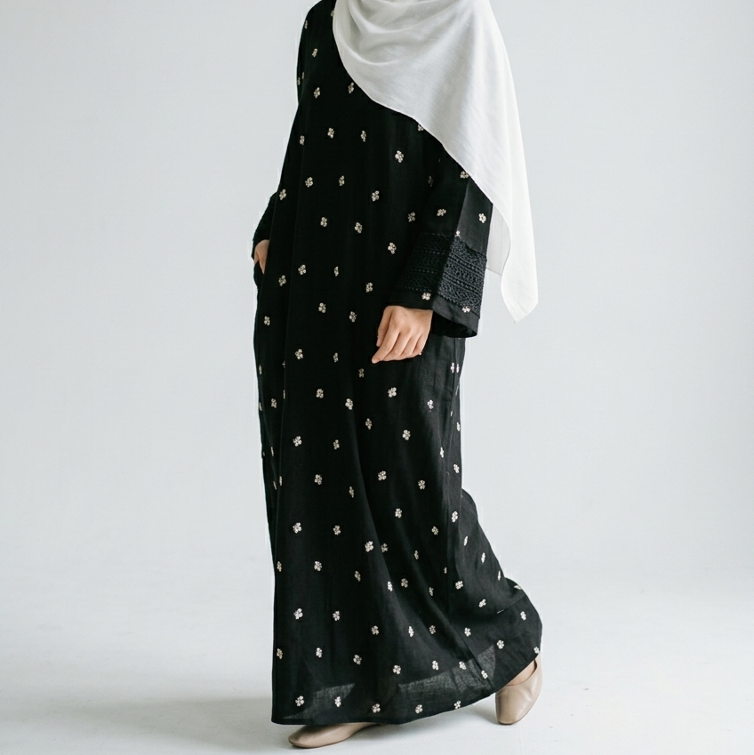 (Misty) Linen Abaya in Black