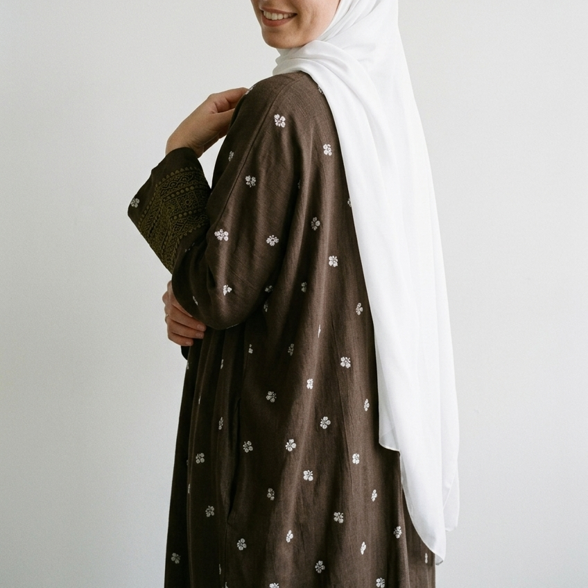 (Misty) Linen Abaya in Dark Brown