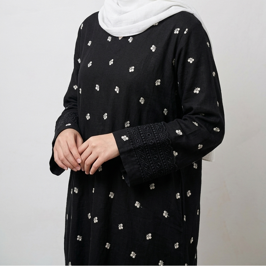 (Misty) Linen Abaya in Black