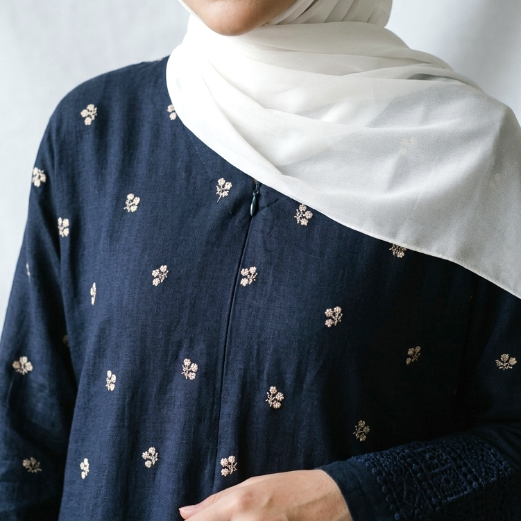 (Misty) Linen Abaya in Navy Blue