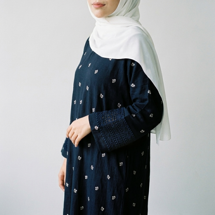 (Misty) Linen Abaya in Navy Blue